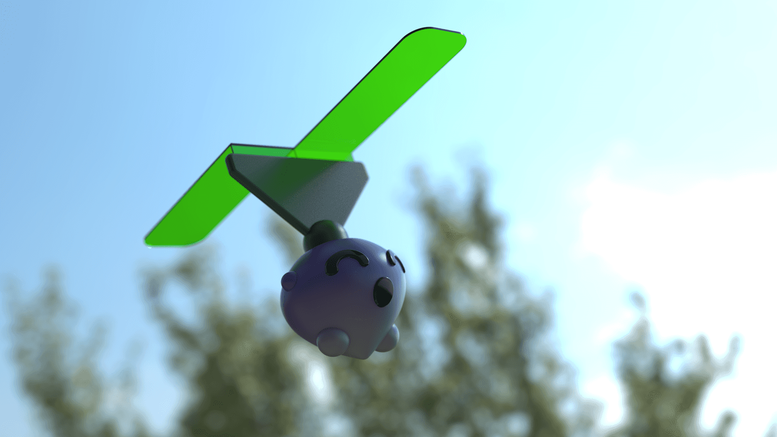 Yummy Buddies gliding toy collectible with green wings in flight